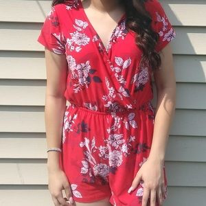 Red Floral Romper